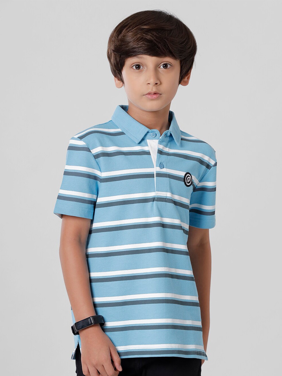 

PIPIN Boys Blue Striped Polo Collar T-shirt