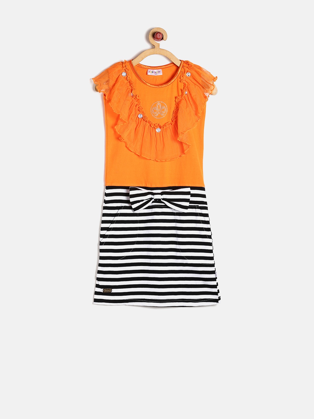 

Lil Orchids Girls Orange Striped A-Line Dress