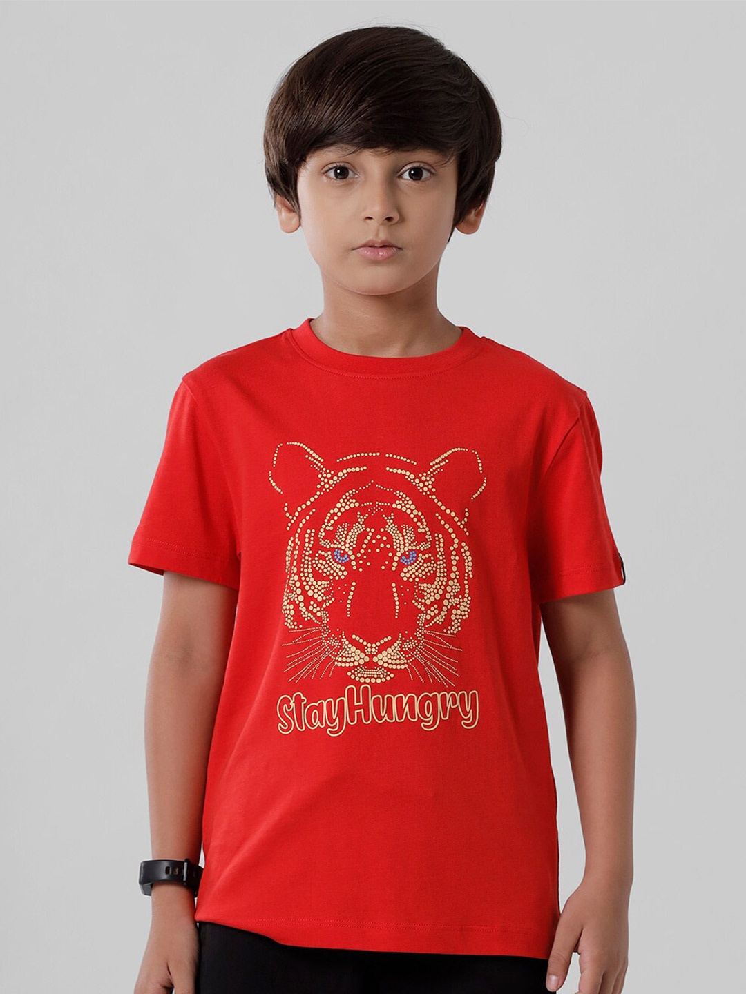 

PIPIN Boys Red Typography Printed Applique T-shirt