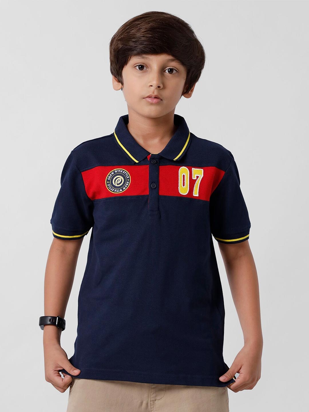 

PIPIN Boys Navy Blue Polo Collar Applique T-shirt
