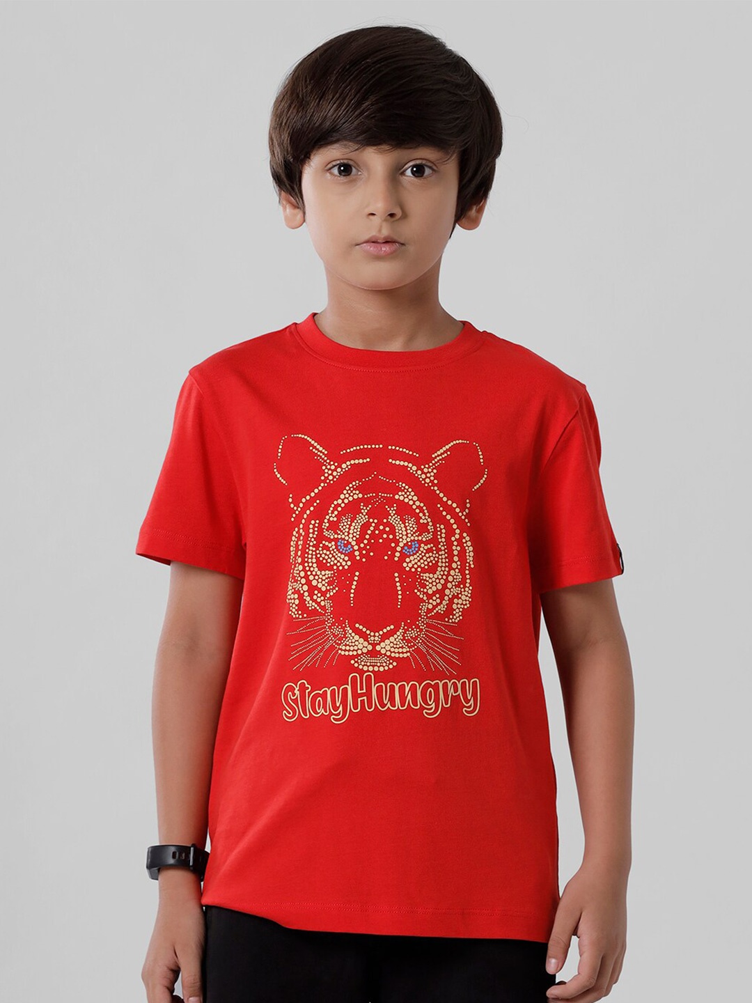 

PIPIN Boys Red Typography Printed Applique T-shirt
