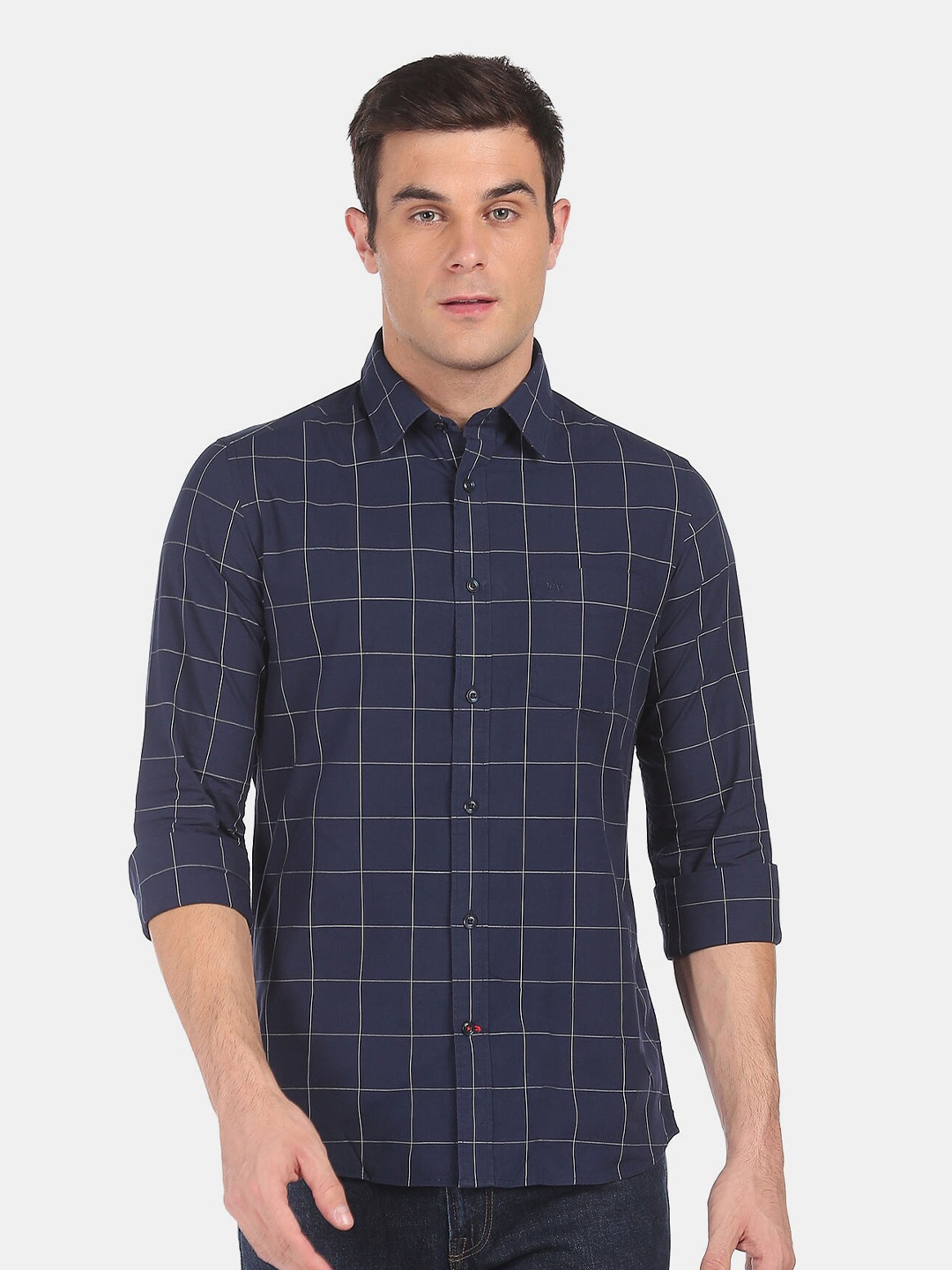 

Arrow Sport Men Blue Slim Fit Windowpane Checks Checked Casual Shirt