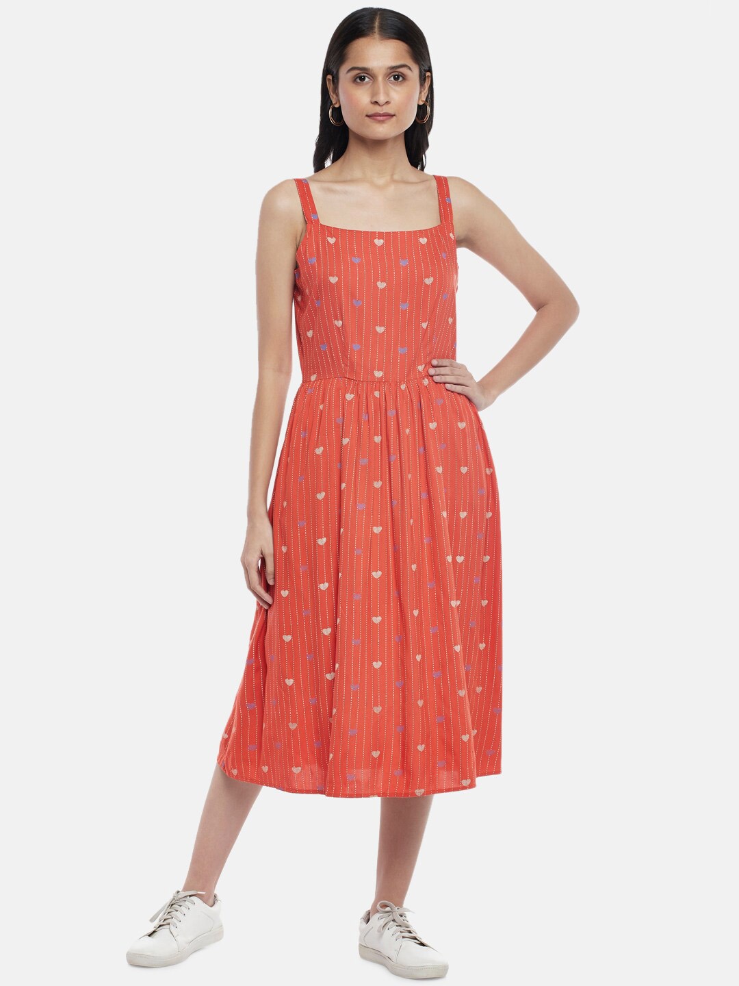 

People Orange Floral Midi Dress