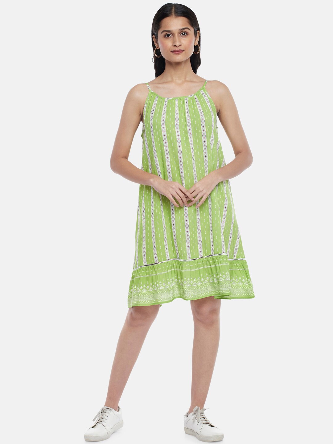 

People Lime Green Striped A-Line Dress