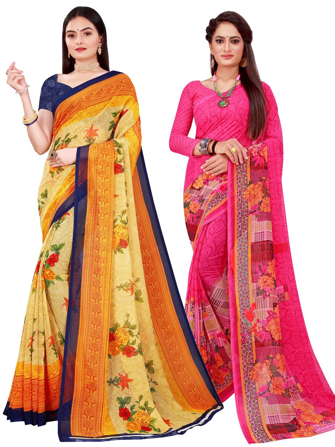 Florence Beige & Magenta Pure Georgette Saree