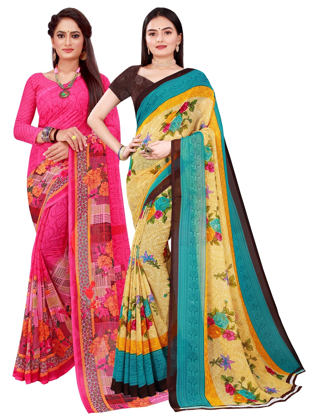 

Florence Magenta & Blue Floral Pure Georgette Saree