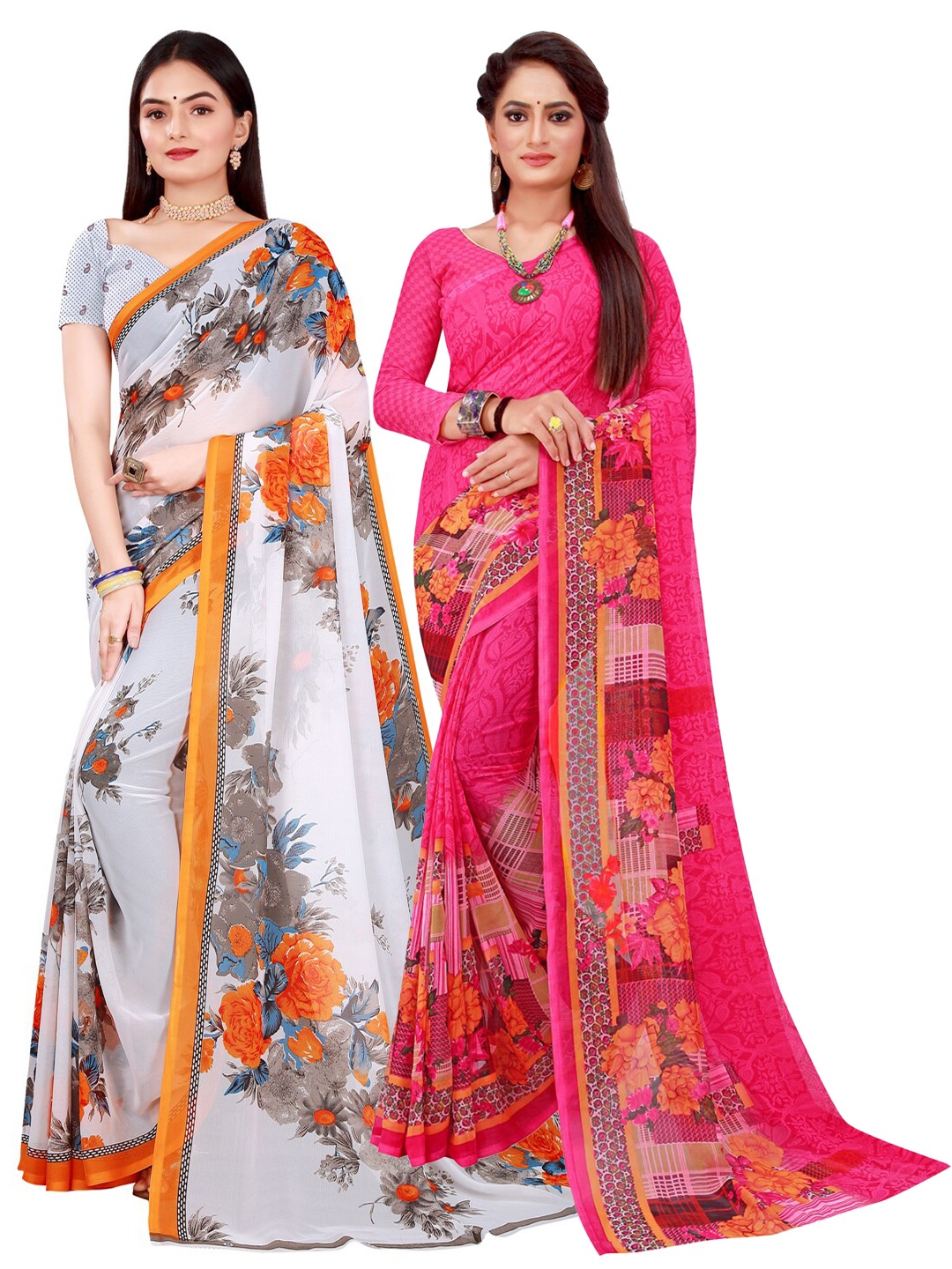 

Florence Magenta & White Floral Pure Georgette Saree