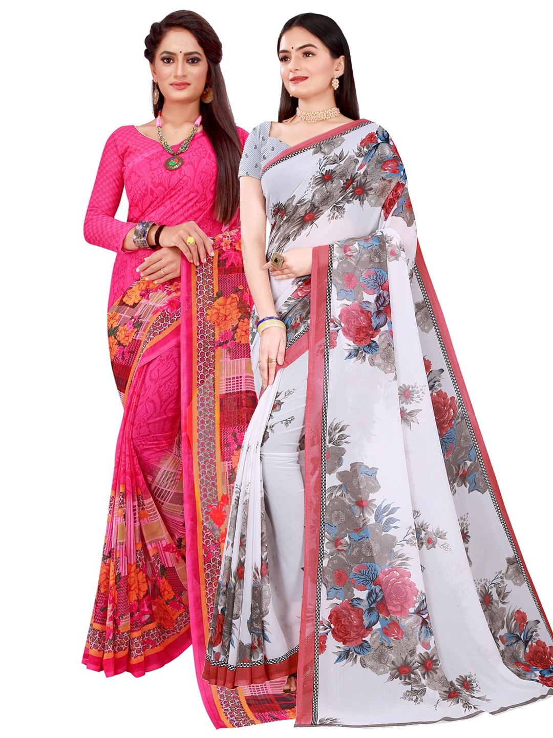 

Florence Magenta & White Floral Pure Georgette Saree