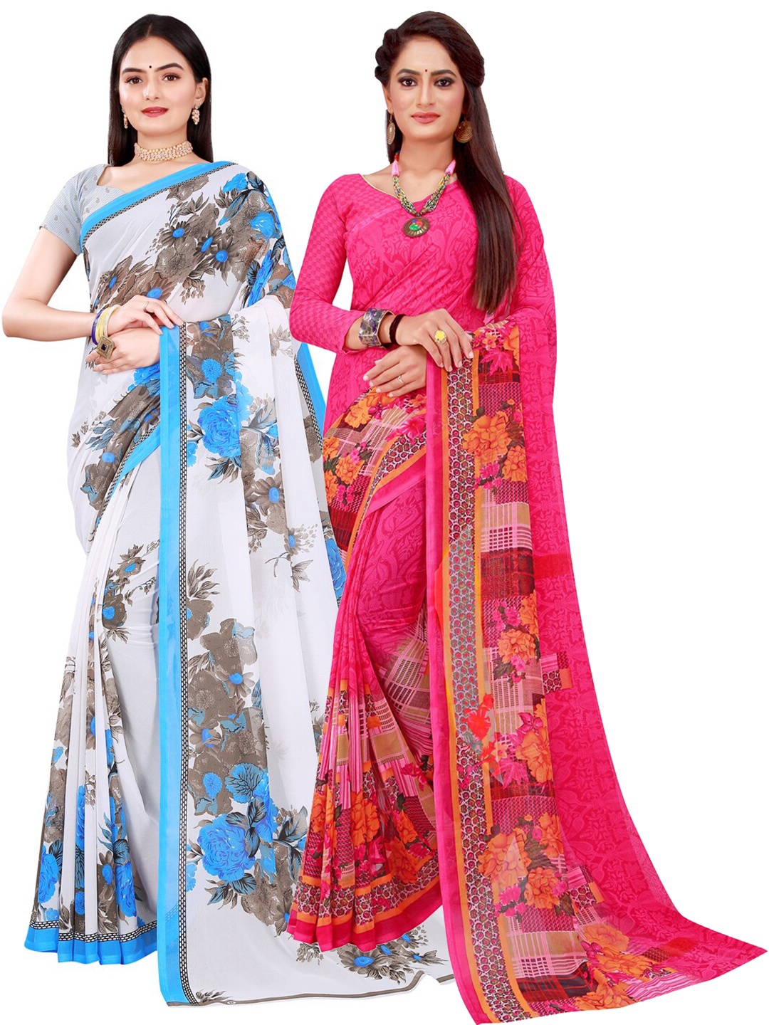 

Florence Magenta & White Floral Pure Georgette Saree
