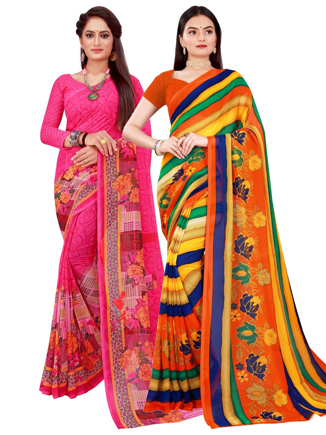 

Florence Red & Green Pure Georgette Saree