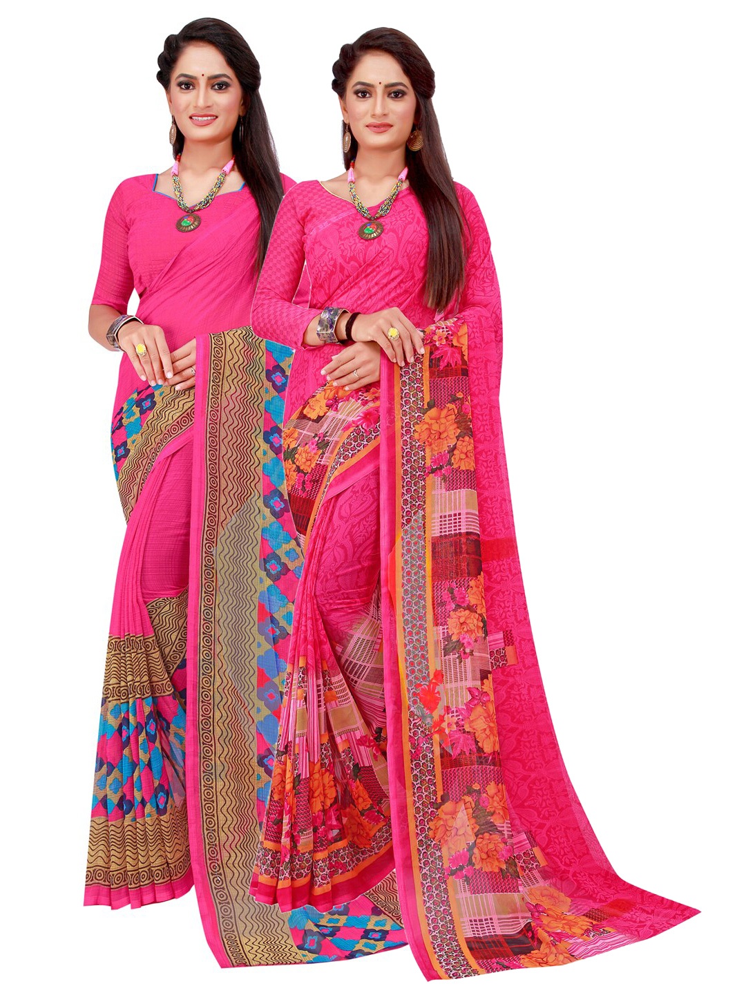 

Florence Magenta & Blue Floral Pure Georgette Saree