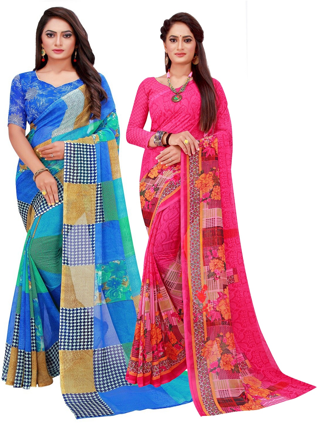 Florence Blue & Magenta Pure Georgette Saree