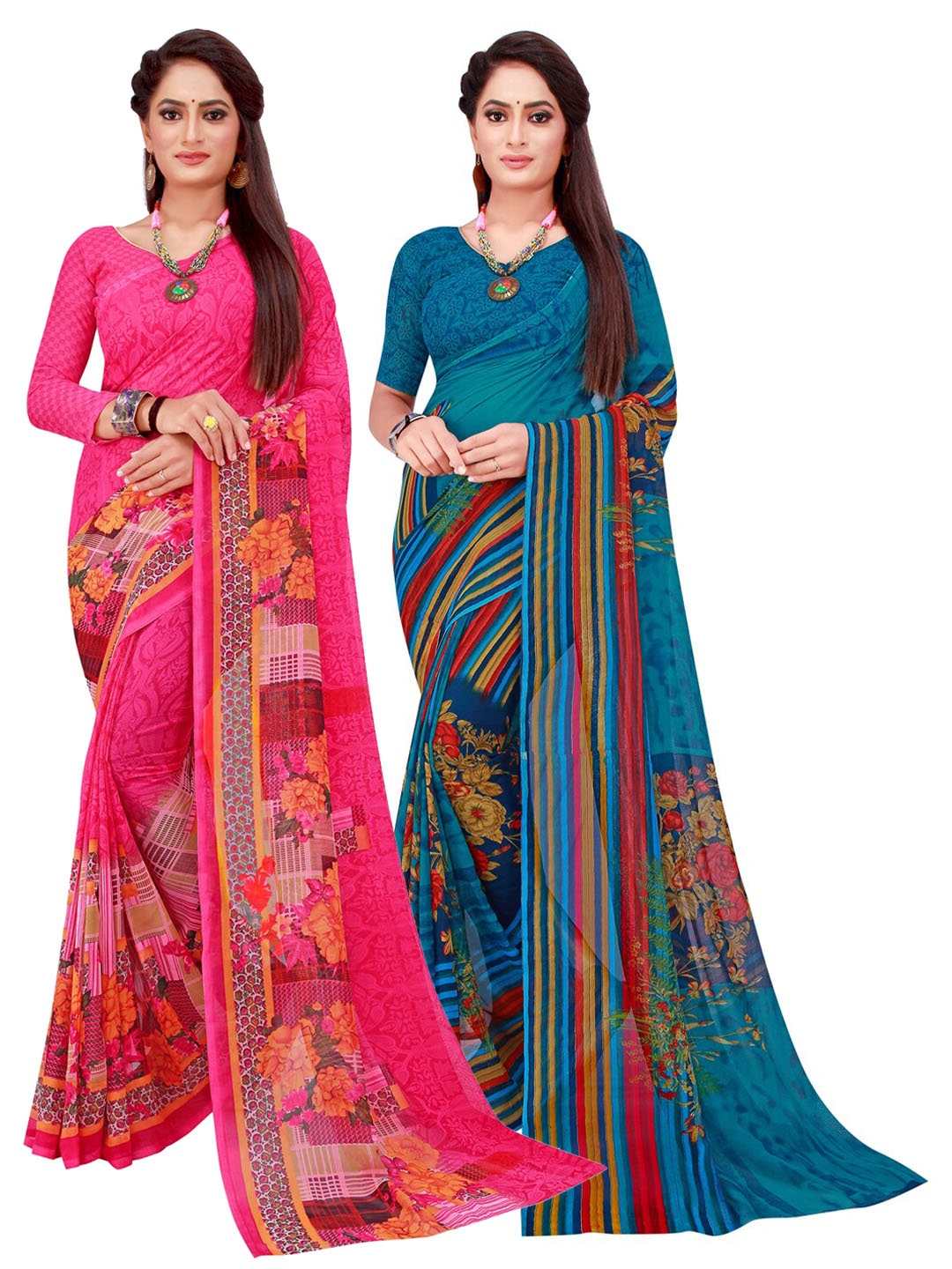 

Florence Magenta & Blue Pure Georgette Saree