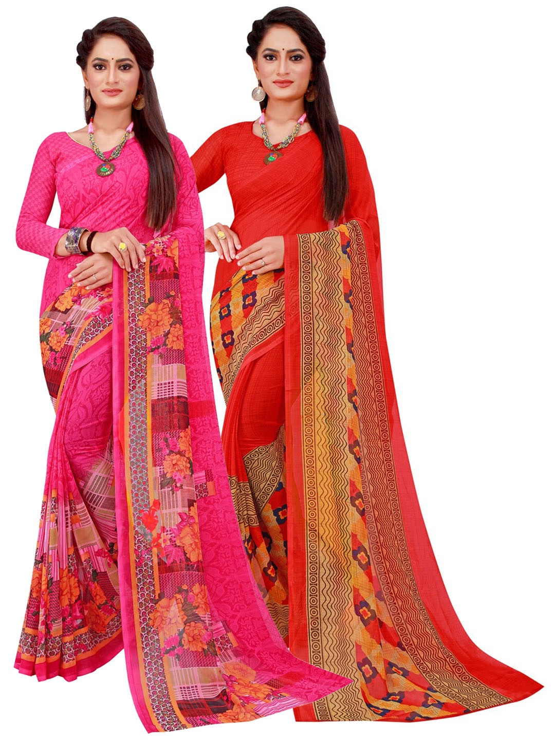 Florence Red & Blue Floral Pure Georgette Saree