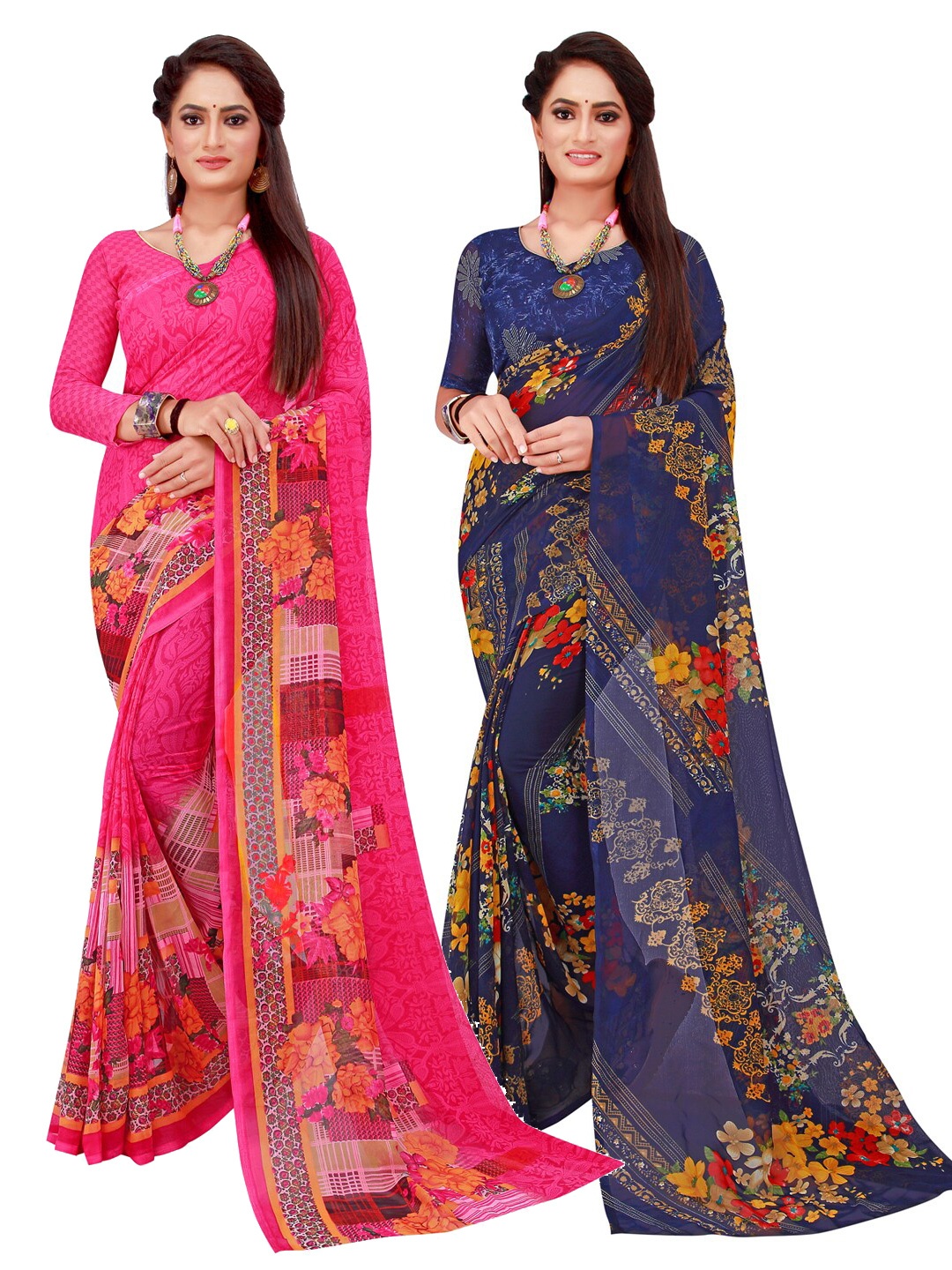 

Florence Magenta & Blue Floral Pure Georgette Saree