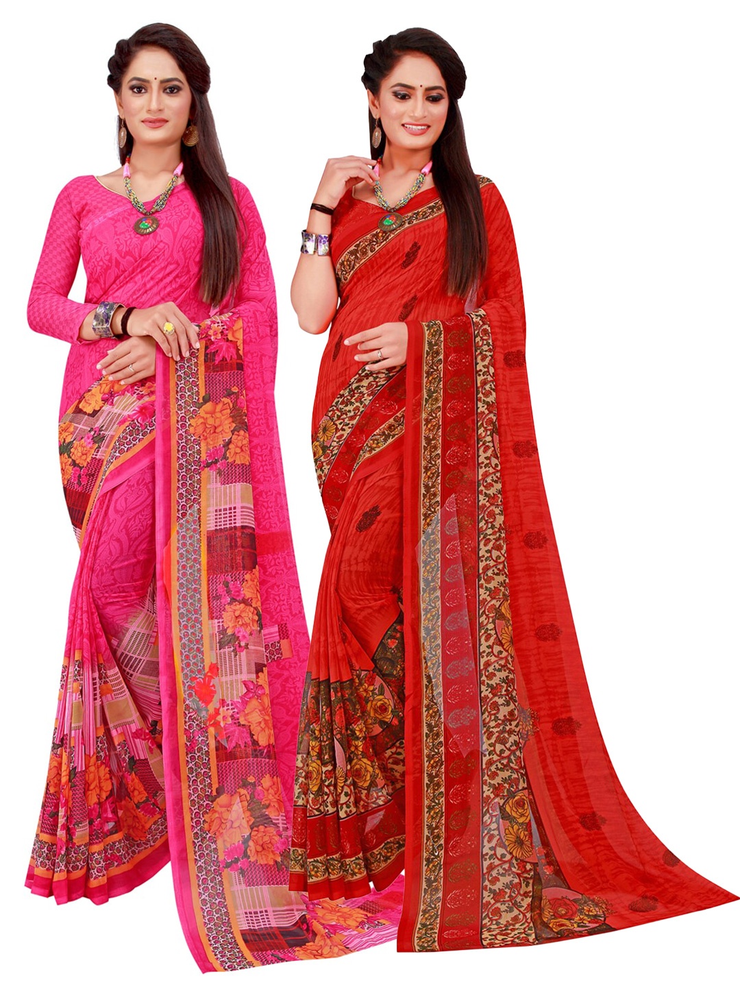 

Florence Magenta & Red Floral Pure Georgette Saree