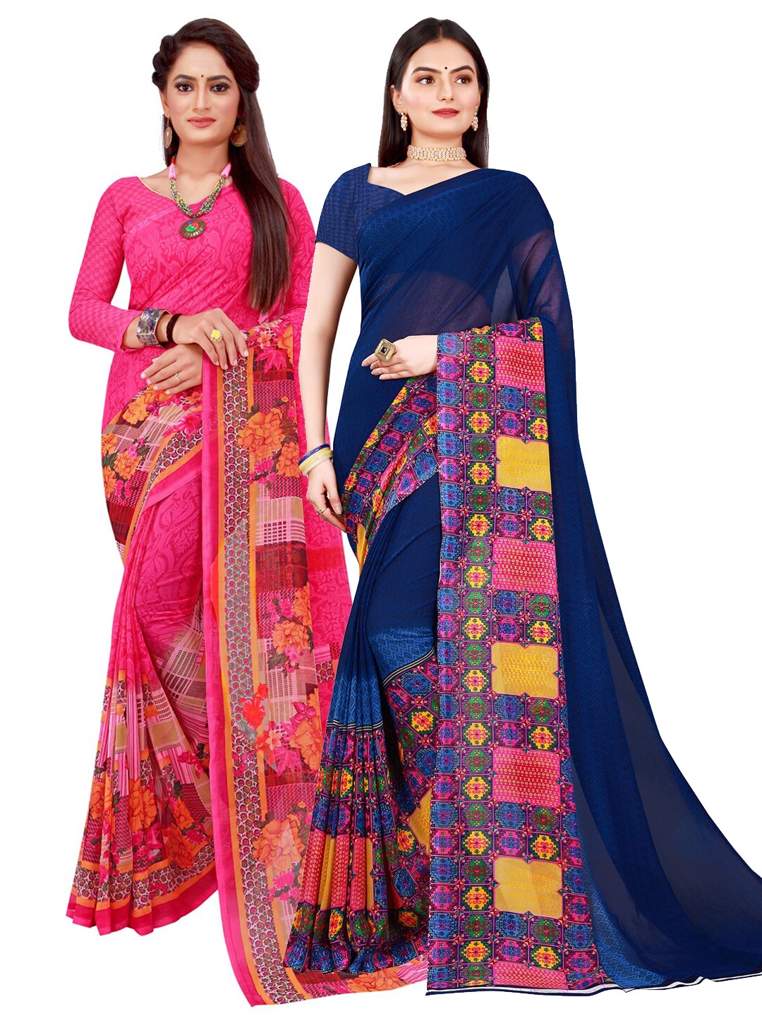 

Florence Magenta & Blue Floral Pure Georgette Saree