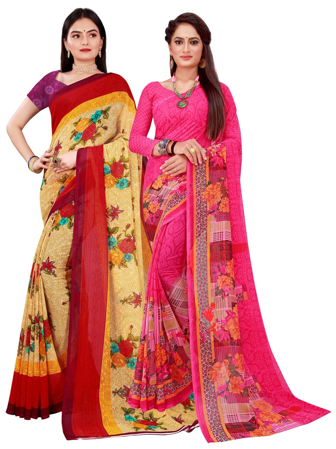 

Florence Beige & Magenta Floral Pure Georgette Saree
