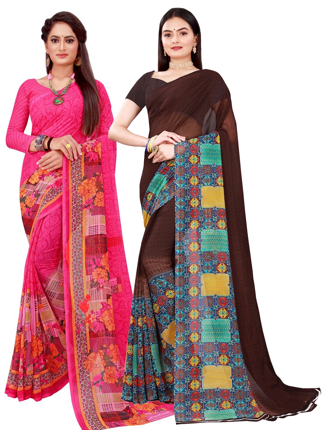 Florence Brown & Magenta Pure Georgette Saree