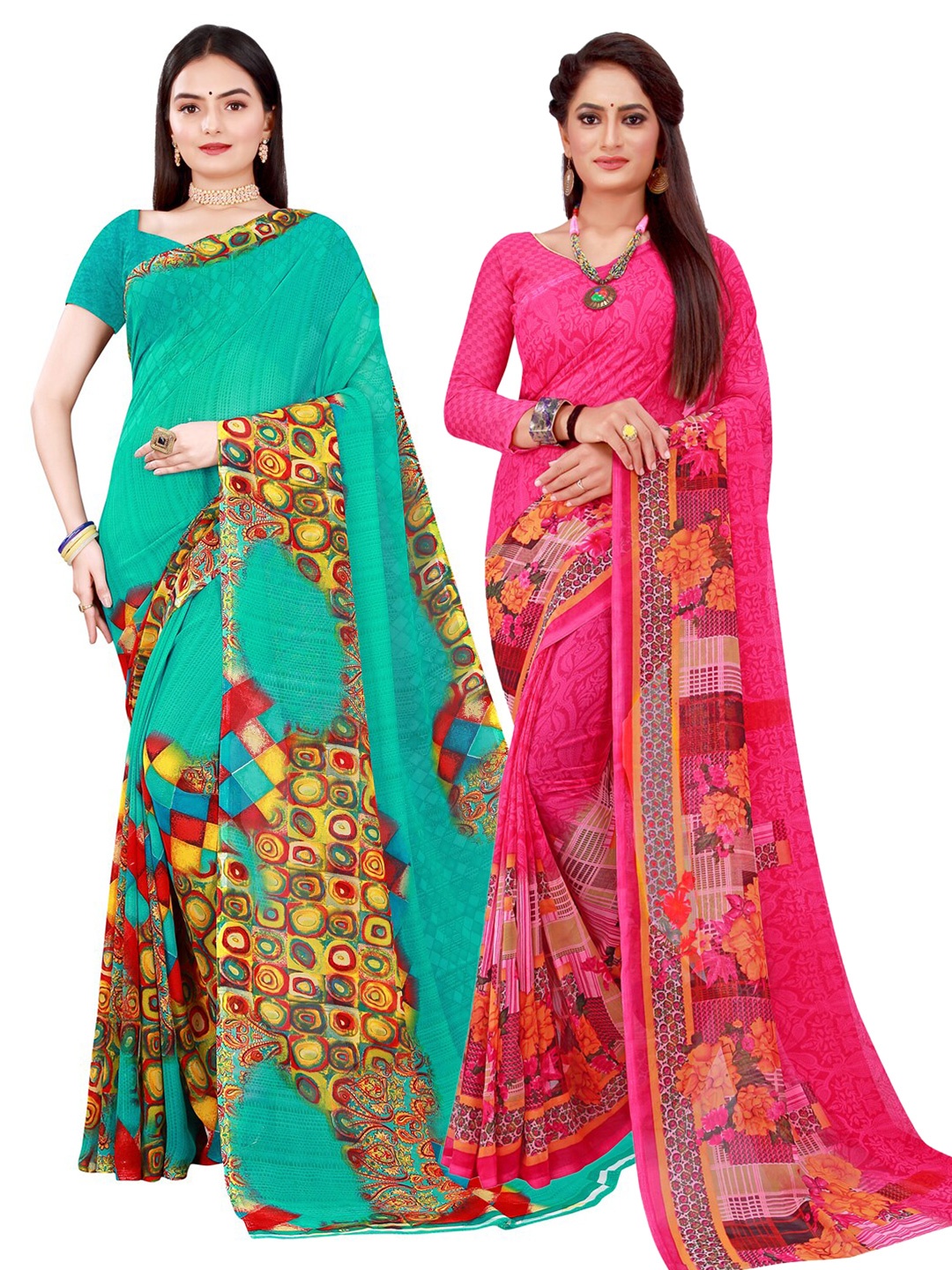 

Florence Magenta & Green Pure Georgette Saree