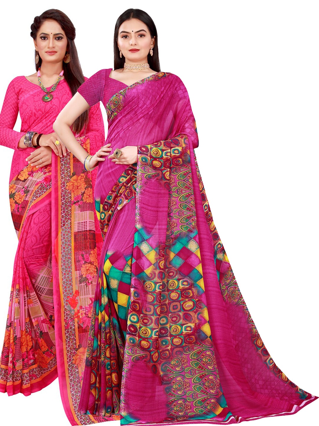 Florence Magenta & Blue Floral Pure Georgette Saree