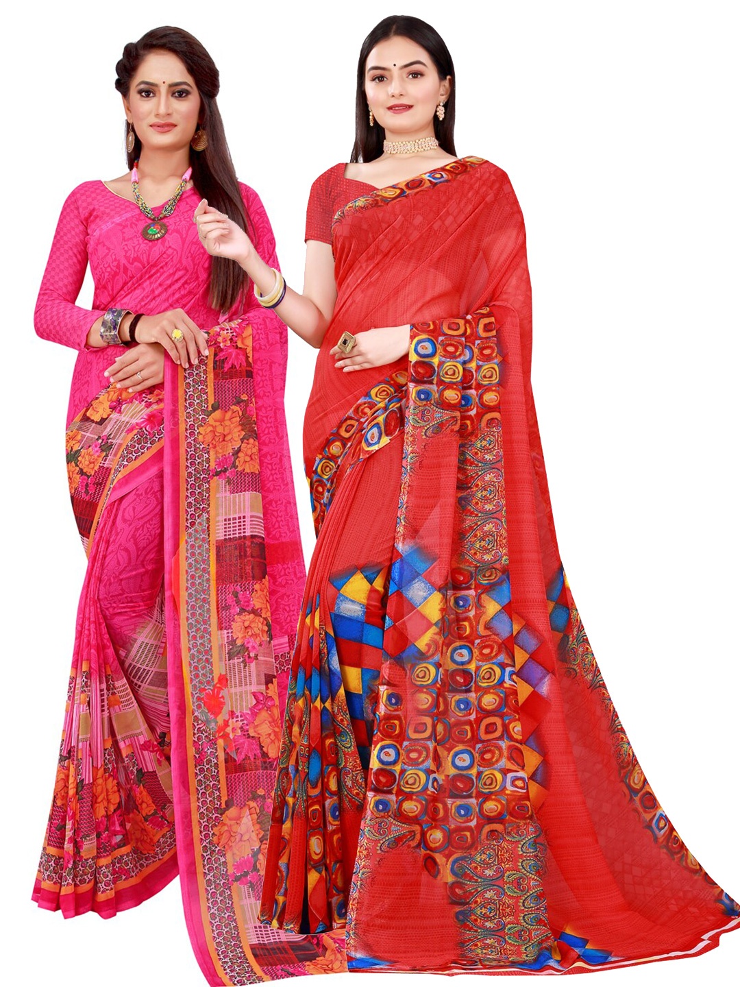 Florence Red & Magenta Pure Georgette Saree