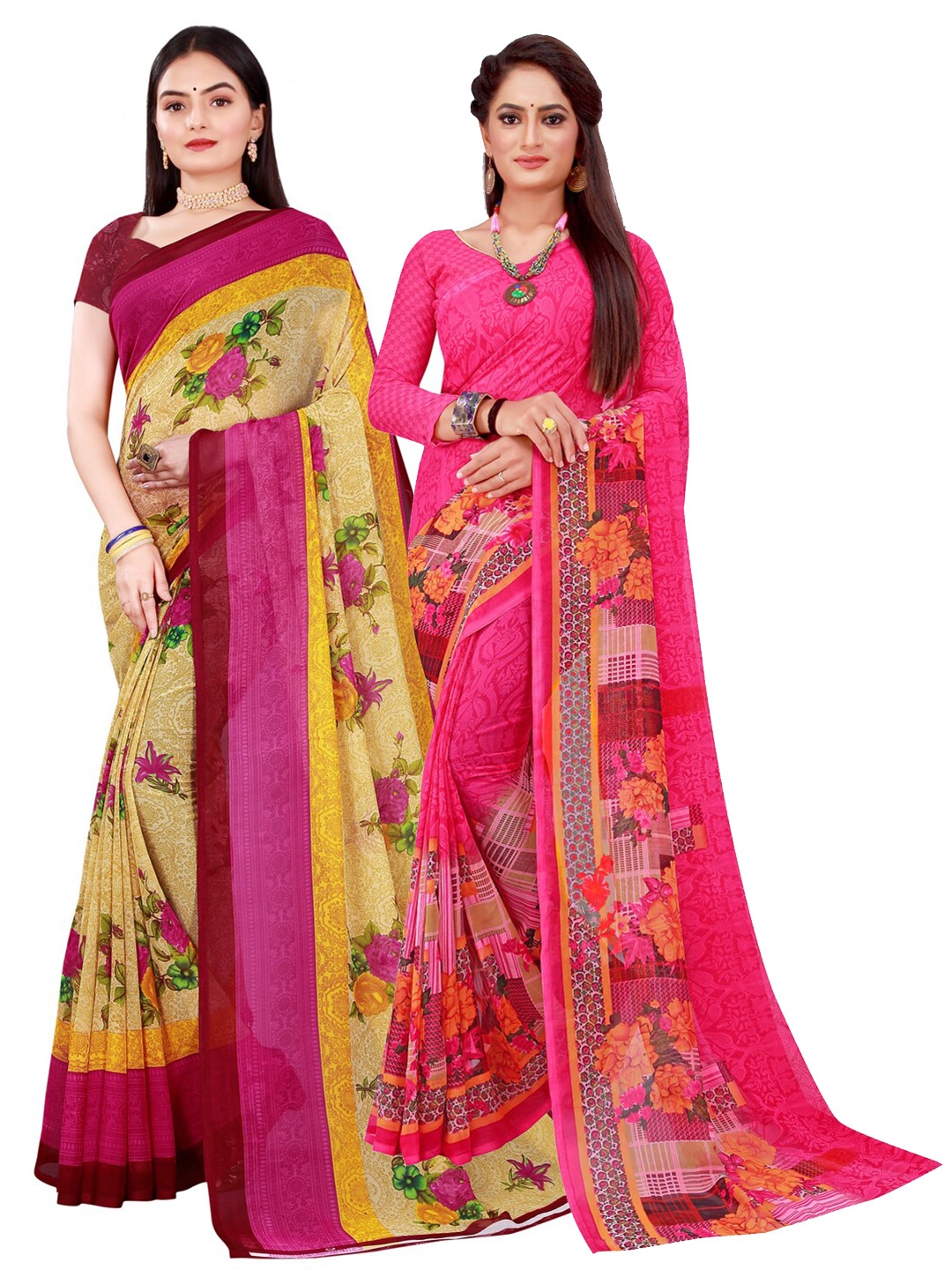 

Florence Beige & Magenta Pure Georgette Saree