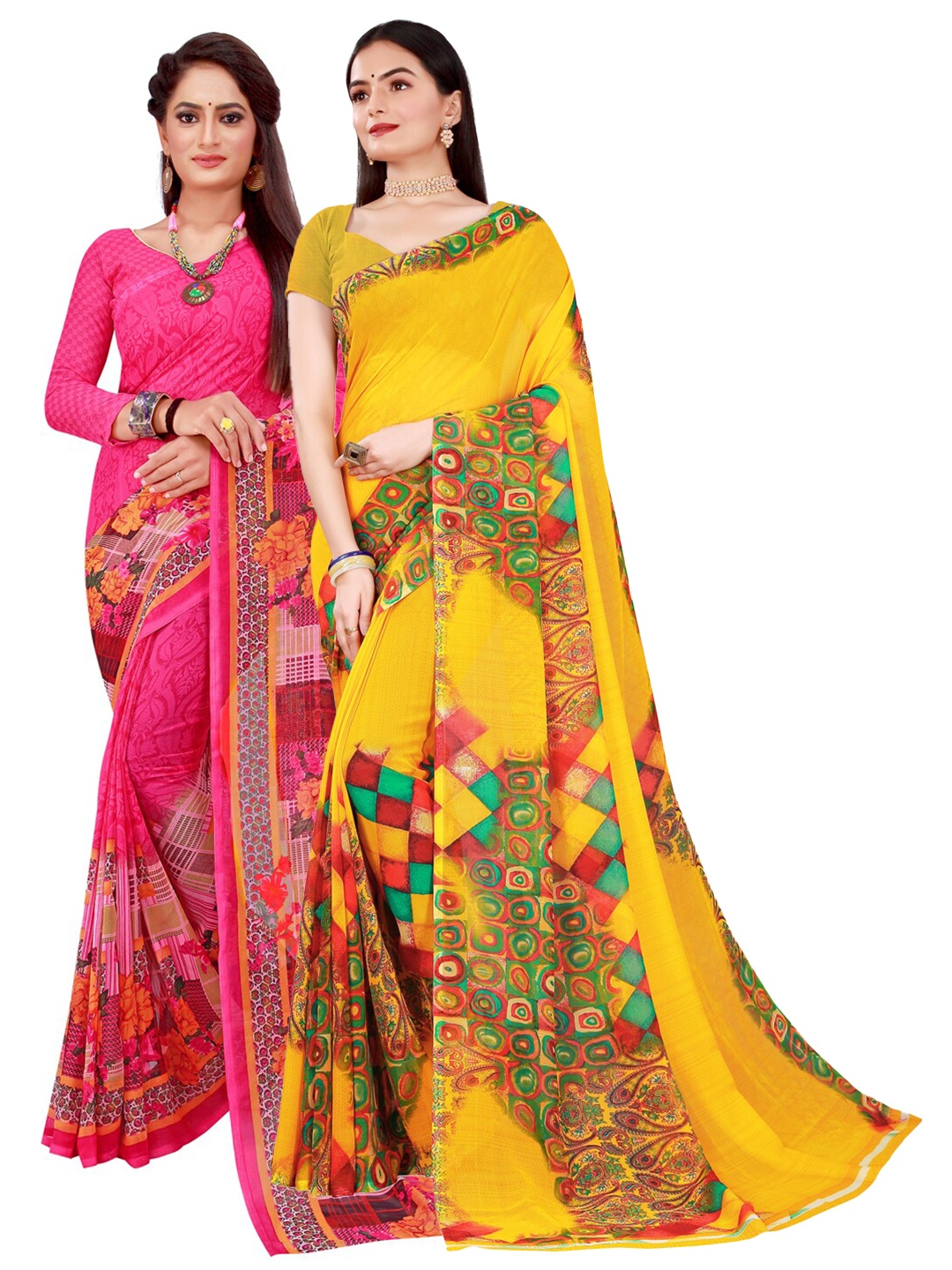 

Florence Magenta & Yellow Floral Pure Georgette Saree
