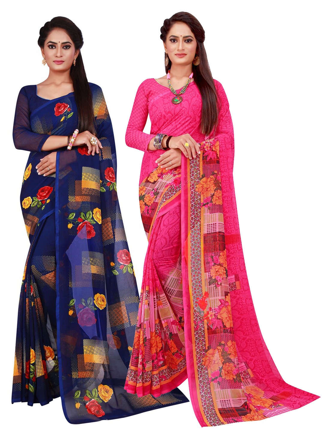 

Florence Magenta & Blue Floral Pure Georgette Saree