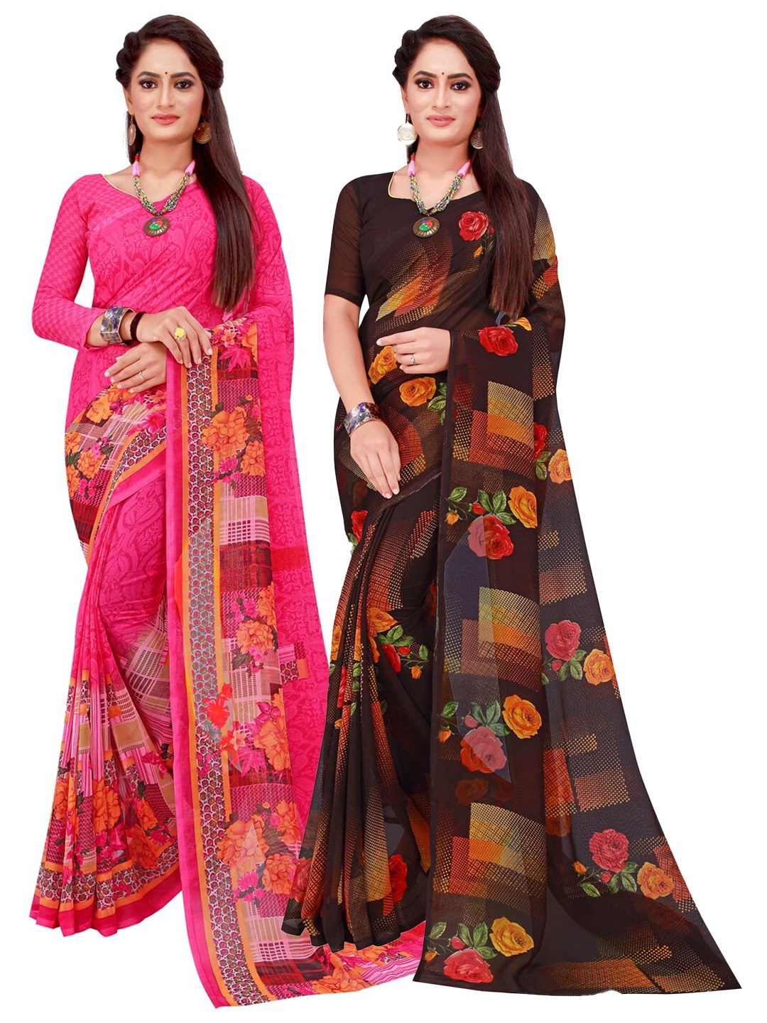 

Florence Magenta & Black Floral Pure Georgette Saree