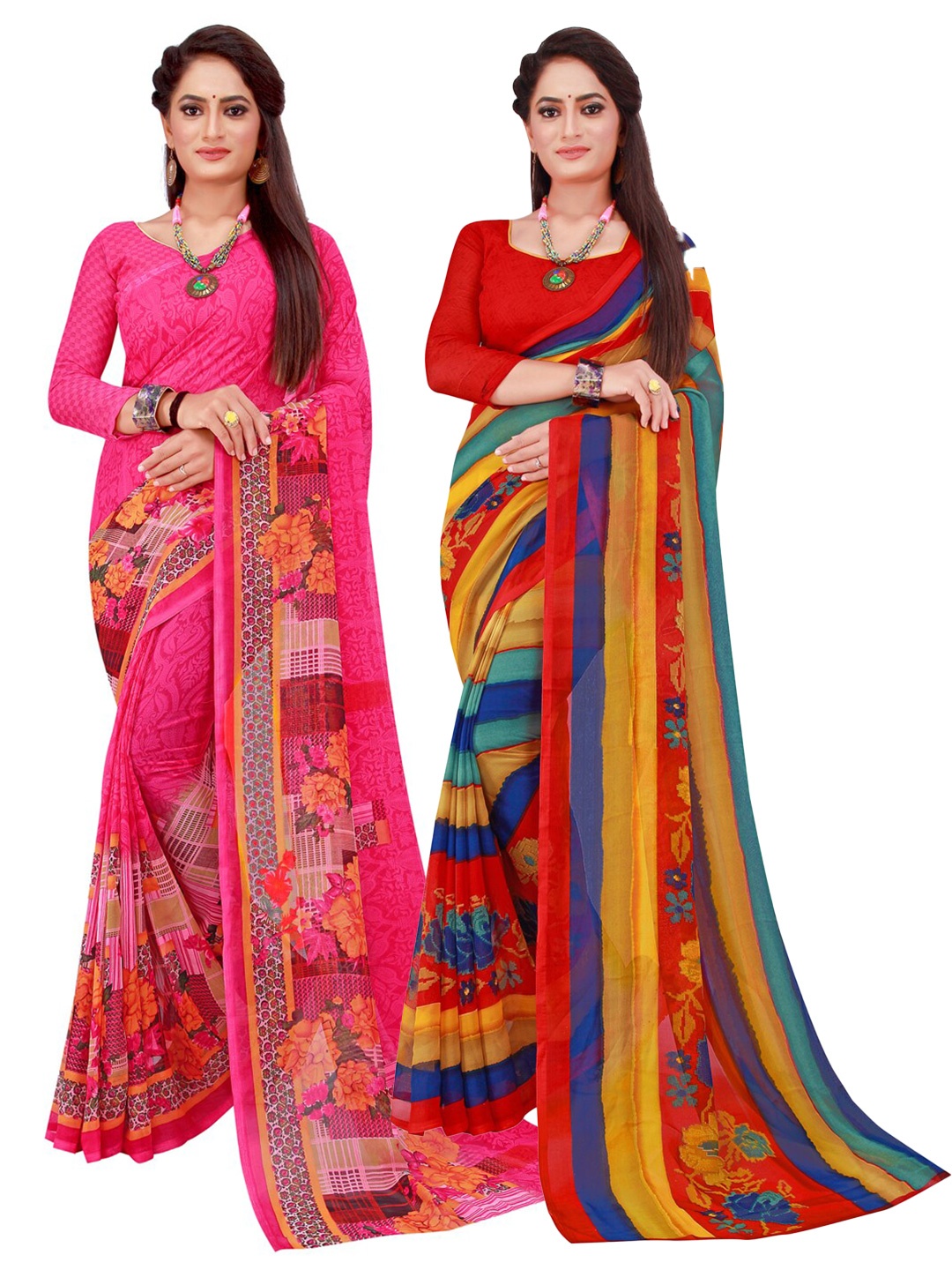 

Florence Magenta & Red Floral Pure Georgette Saree