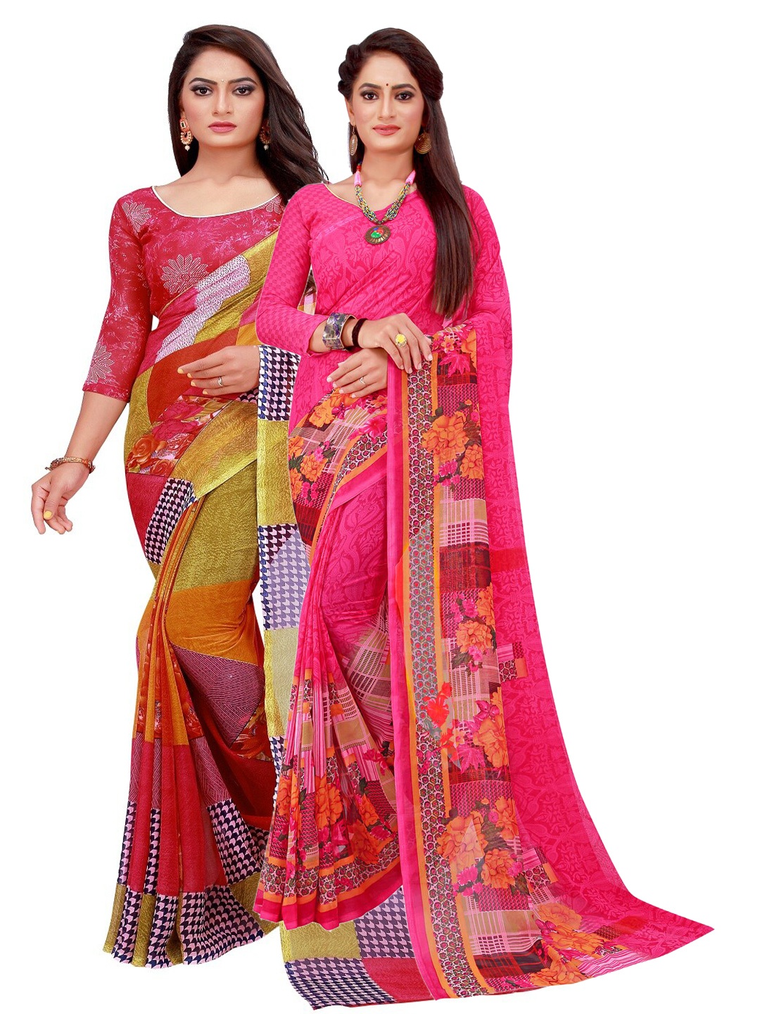 

Florence Red & Magenta Floral Pure Georgette Saree