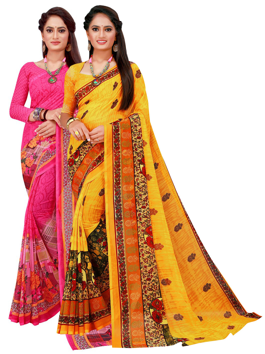 

Florence Magenta & Yellow Pure Georgette Saree
