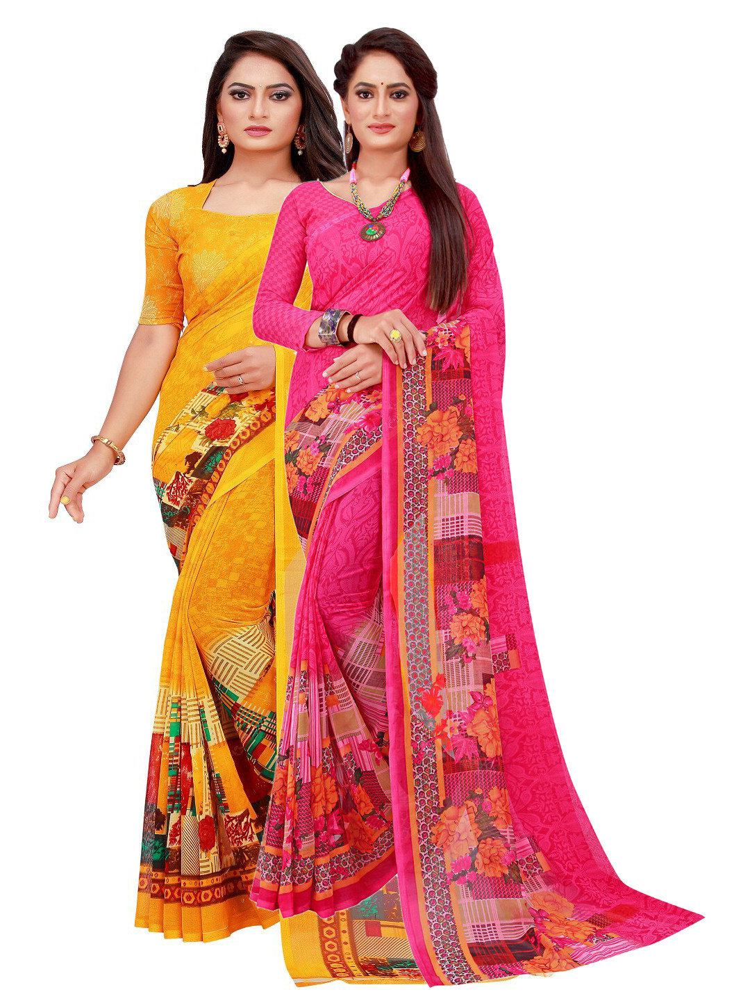 

Florence Magenta & Yellow Pure Georgette Saree