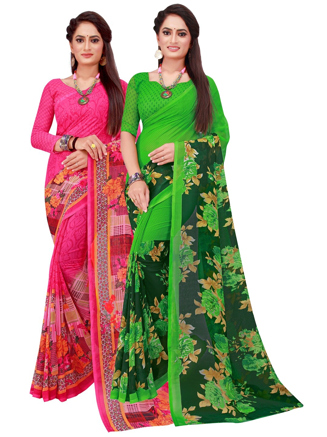Florence Magenta & Green Pure Georgette Saree