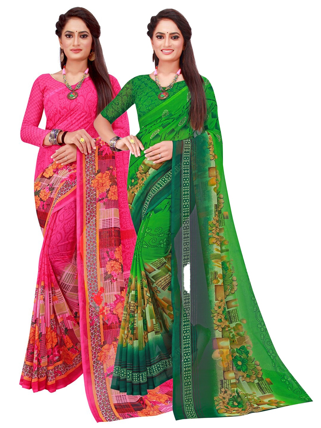 

Florence Magenta & Green Pure Georgette Saree