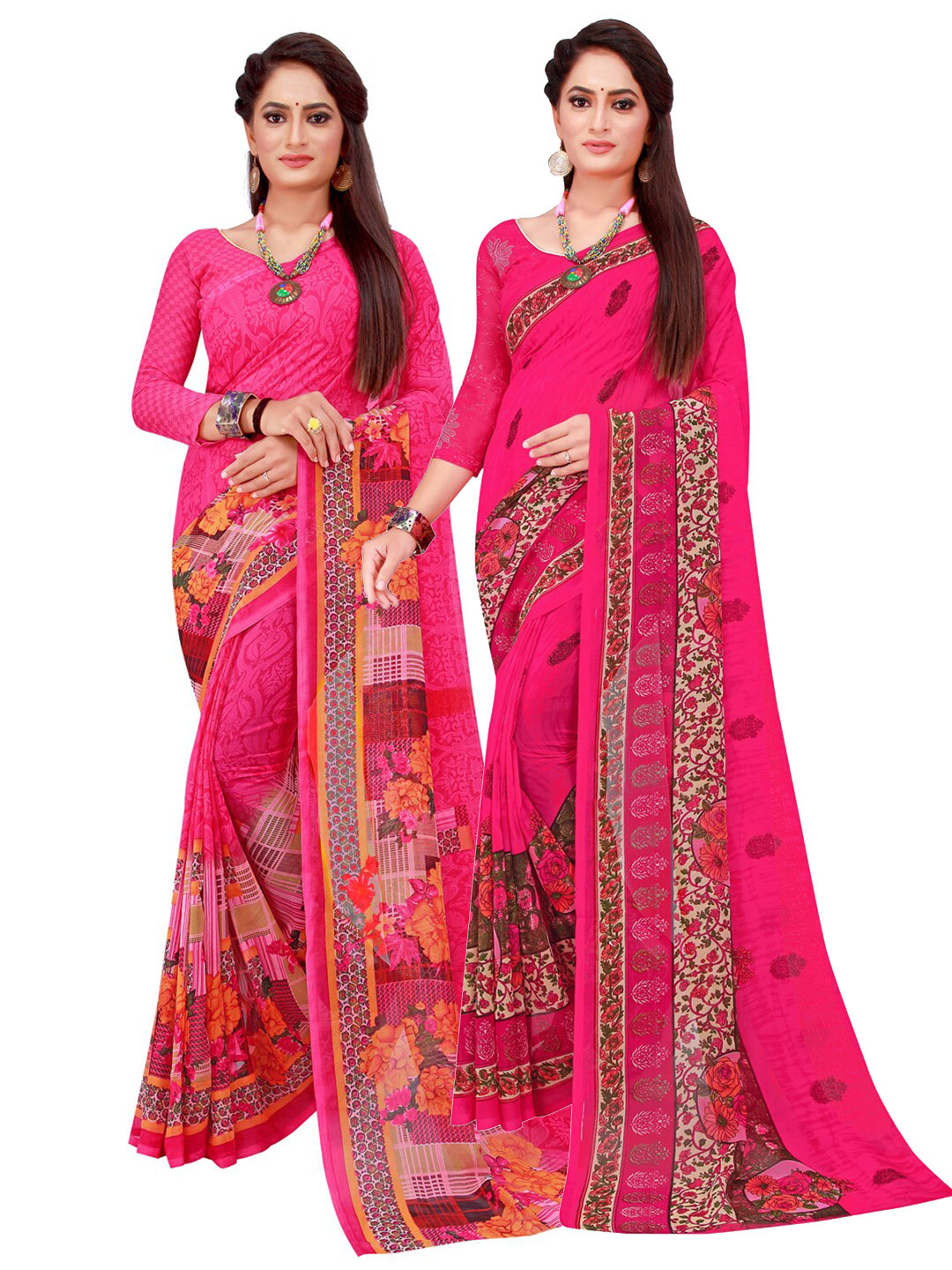 

Florence Magenta Floral Pure Georgette Saree