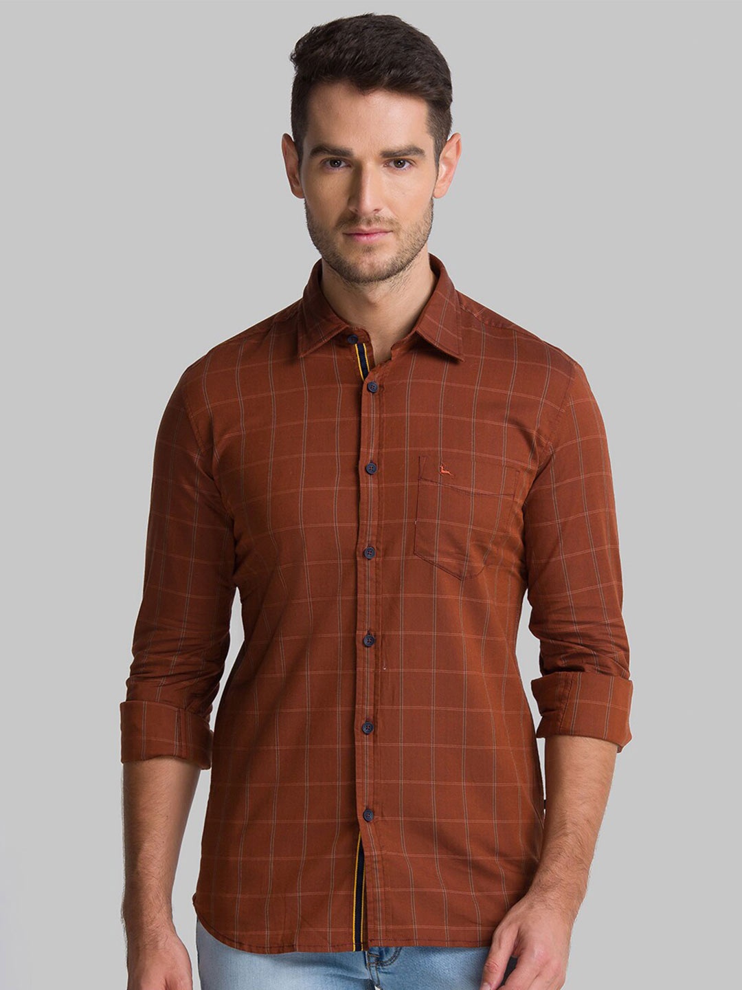 

Parx Men Brown Slim Fit Windowpane Checks Checked Casual Shirt
