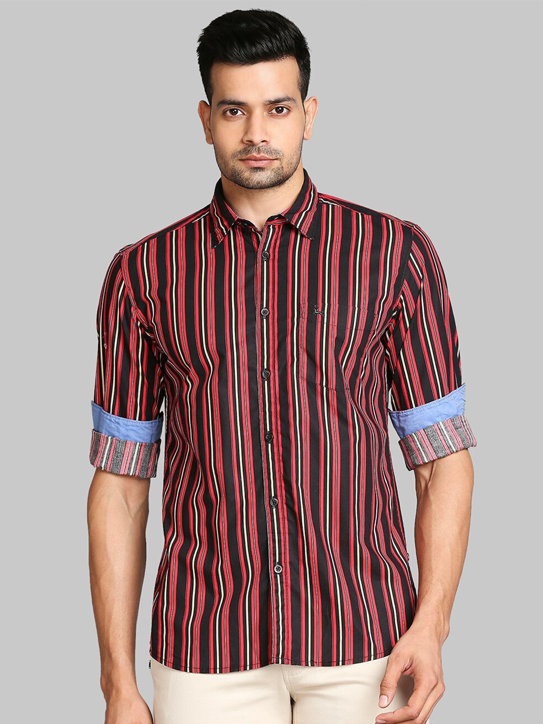 

Parx Men Red Slim Fit Striped Casual Shirt