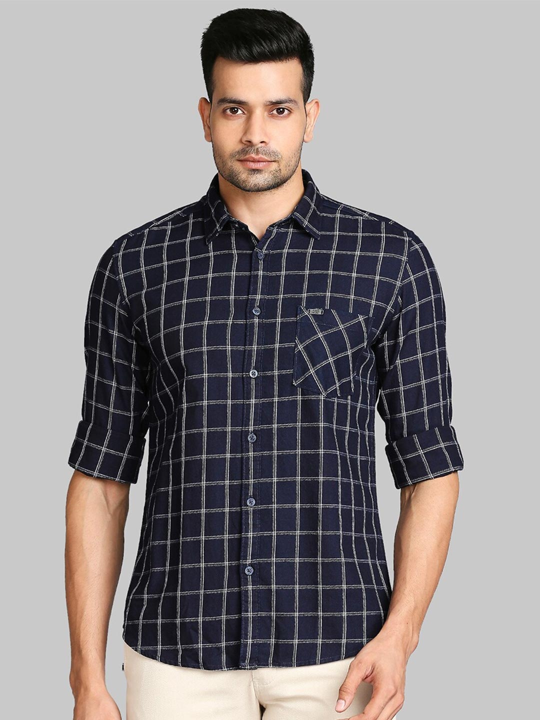 

Parx Men White Slim Fit Windowpane Checks Checked Casual Shirt