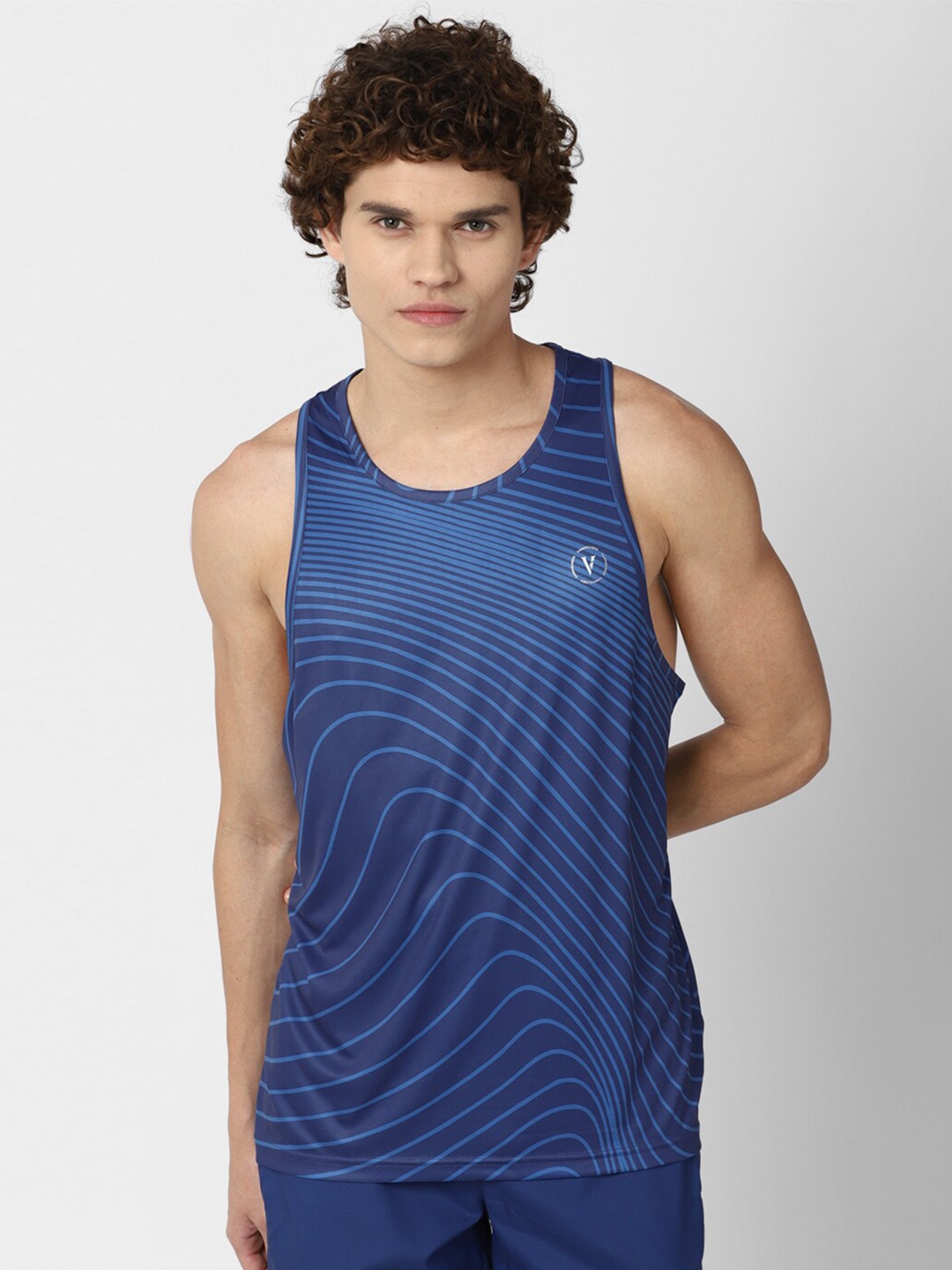 

Van Heusen Men Navy Blue Striped T-shirt