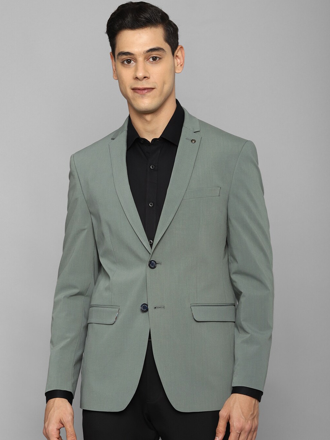 

Allen Solly Men Grey Solid Slim-Fit Single-Breasted Blazer