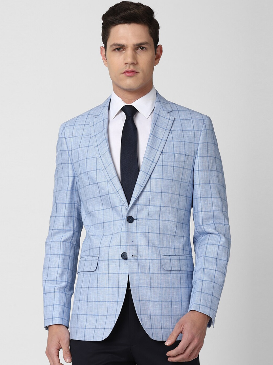 

Van Heusen Men Blue Checked Linen Slim-Fit Blazers