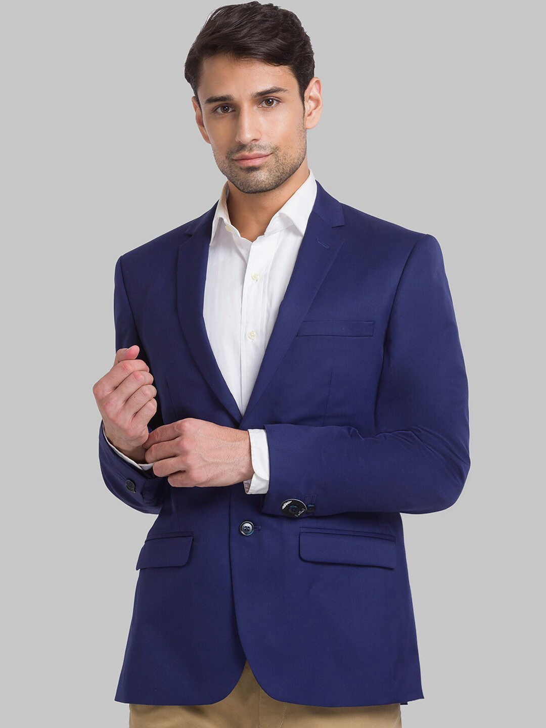 

Park Avenue Men Blue Solid Single-Breasted Blazer