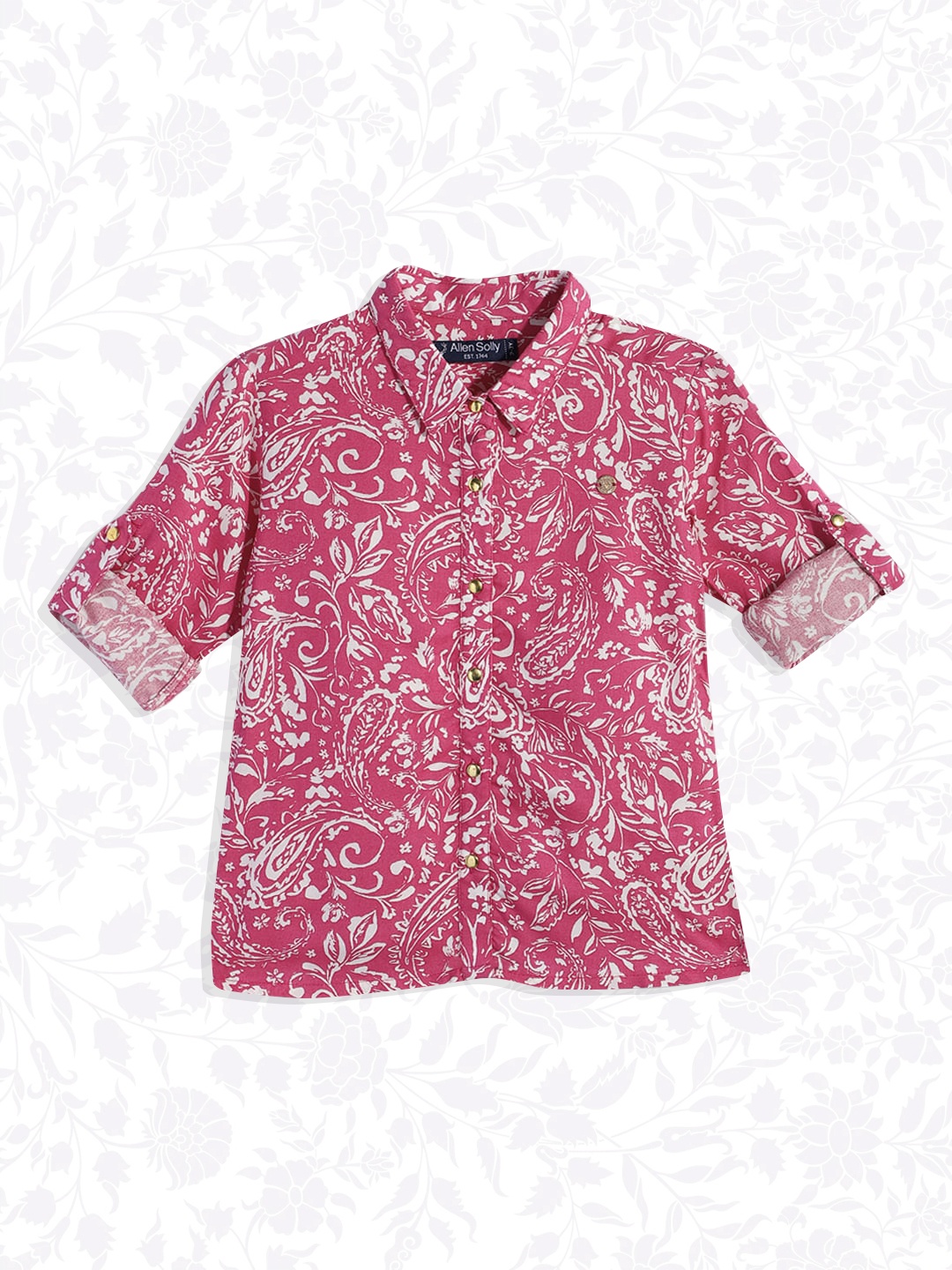 

Allen Solly Junior Girls Magenta Pink Floral Opaque Printed Viscose Rayon Casual Shirt