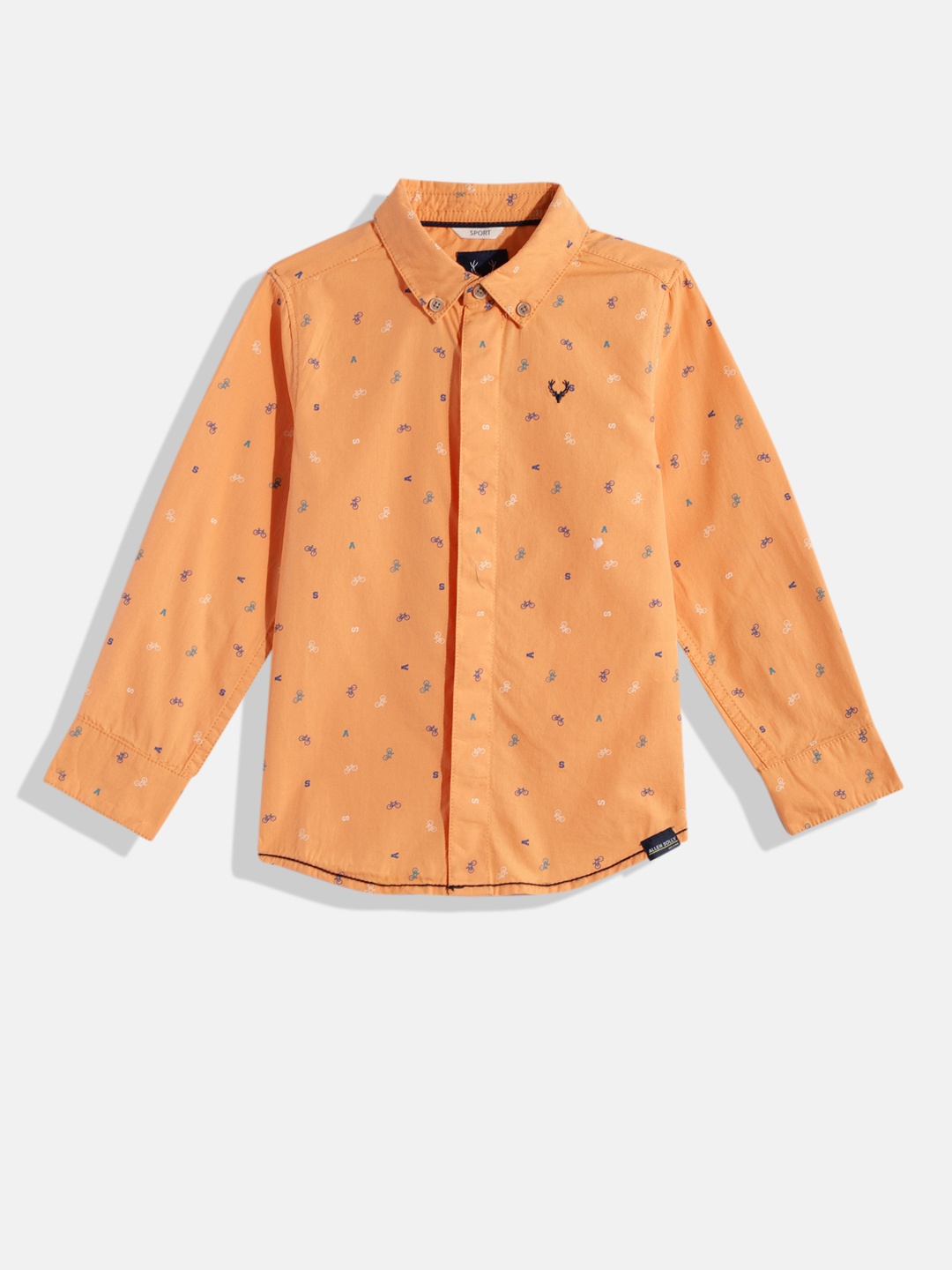 

Allen Solly Junior Boys Orange Typography Printed Pure Cotton Casual Shirt