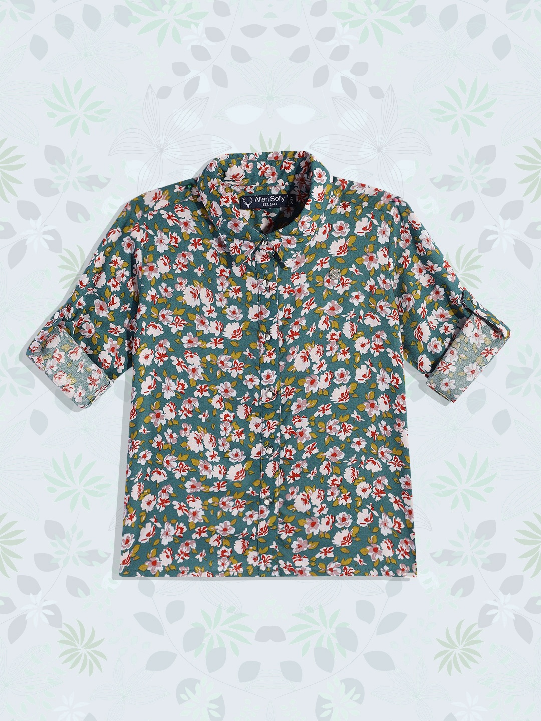 

Allen Solly Junior Girls Teal Green Floral Opaque Printed Viscose Rayon Casual Shirt