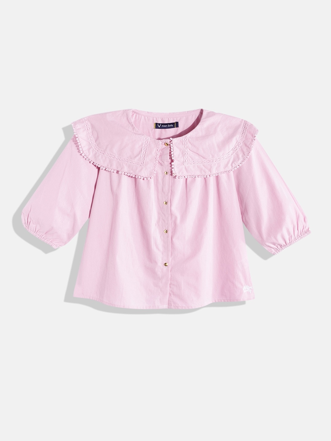 

Allen Solly Junior Girls Pink Solid Pure Cotton Shirt Style Top