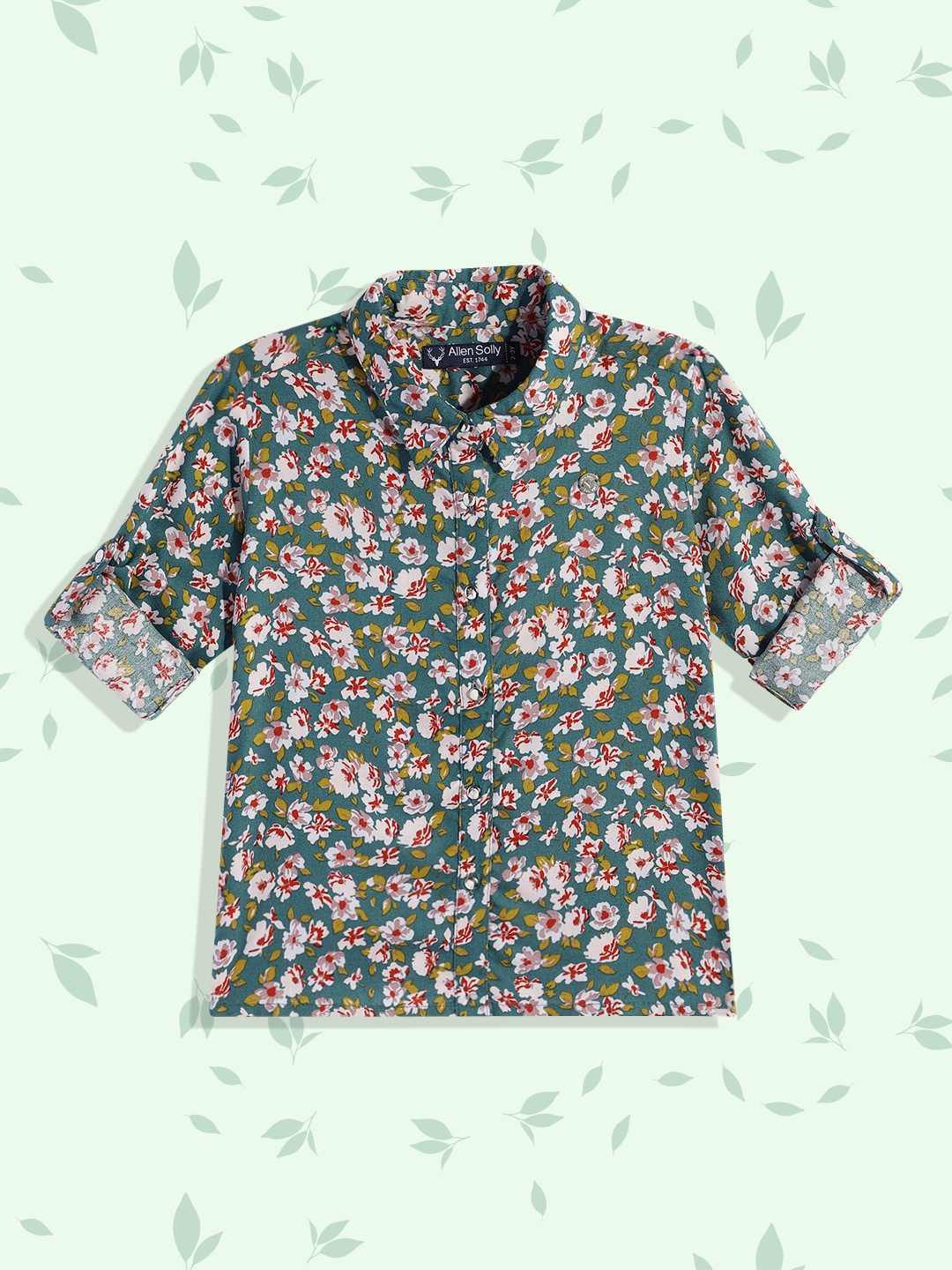 

Allen Solly Junior Girls Teal Floral Printed Casual Shirt