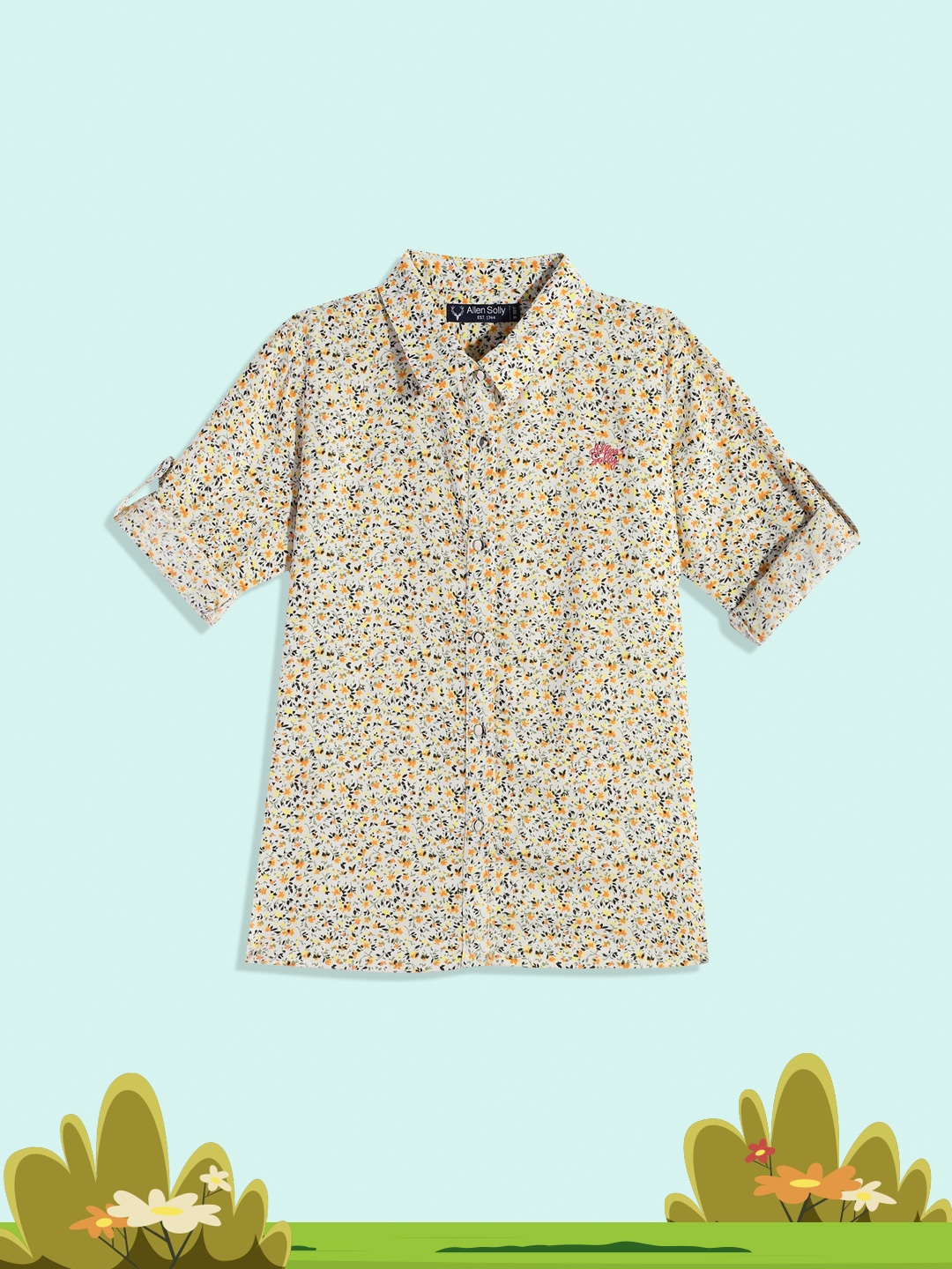 

Allen Solly Junior Girls Cream-Coloured Floral Print Casual Shirt